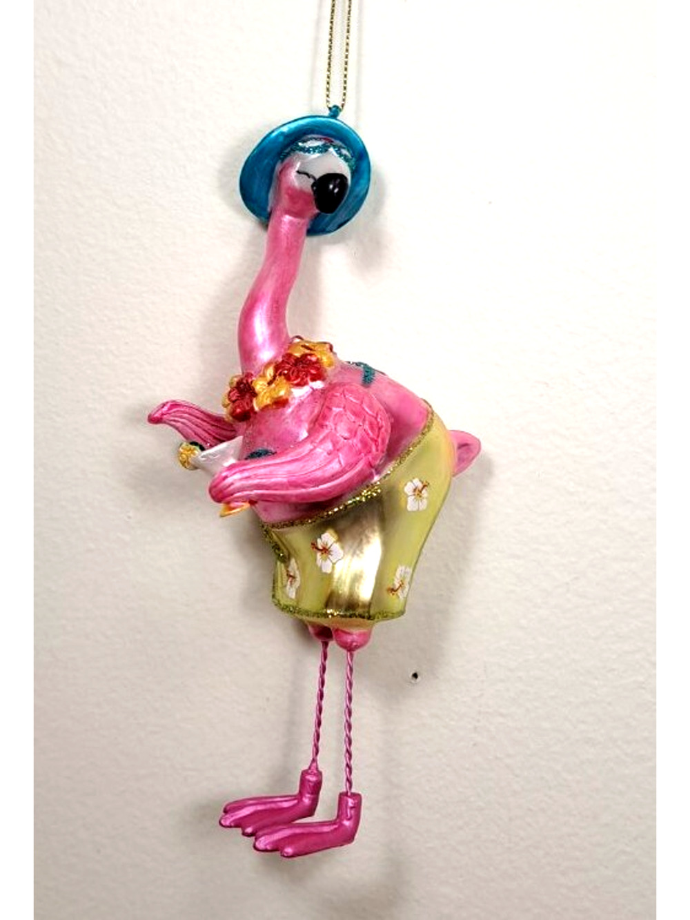 Flamingo w/ Drink December Diamonds Pink Glass Ornament 6" Christmas 05-05090